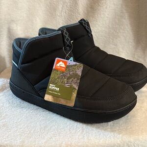 Ozark Trail Puffer Boot Slippers Men's Black Quilted Slip-On Size 12 New